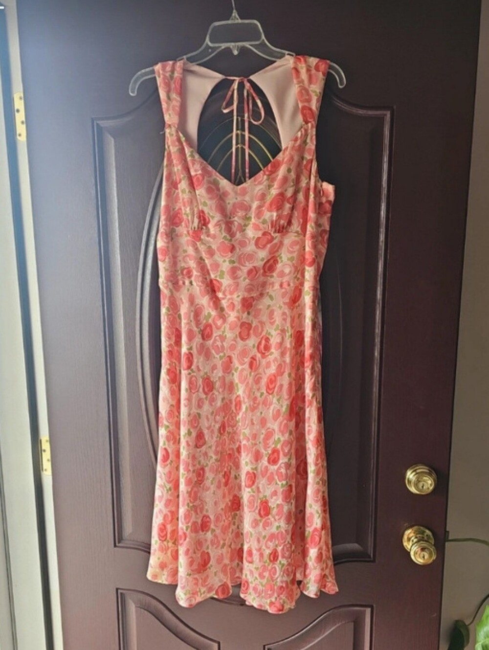 LOFT Pink Coral Floral Backless Midi Dress with Tie